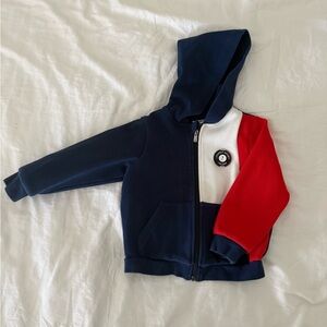 Jacadi Navy, White & Red Hooded Zip Sweatshirt